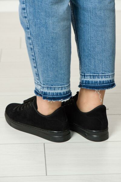Soobepark Kadın Süet Sneaker Günlük Spor Ayakkabı Siyah