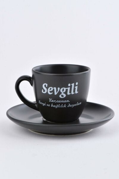 Soobepark 'Sevgili' Yazılı Hediyelik Türk Kahve Fincan Takımı Siyah