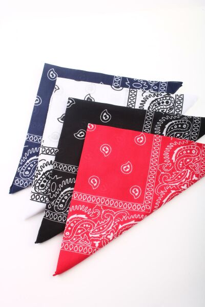 Unisex 4 Adet Etnik Desenli Bandana Seti (Siyah-kırmızı-lacivert-beyaz)