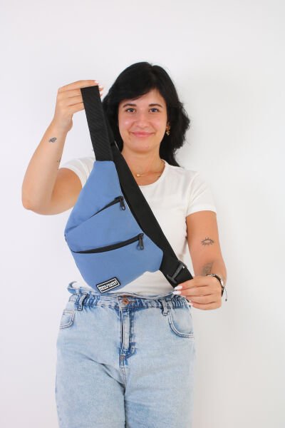 Soobepark Kanvas Kumaş 3 Bölmeli Ayarlanabilir Askılı Unisex Çapraz Bodybag Bel Ve Omuz Çantası Mavi