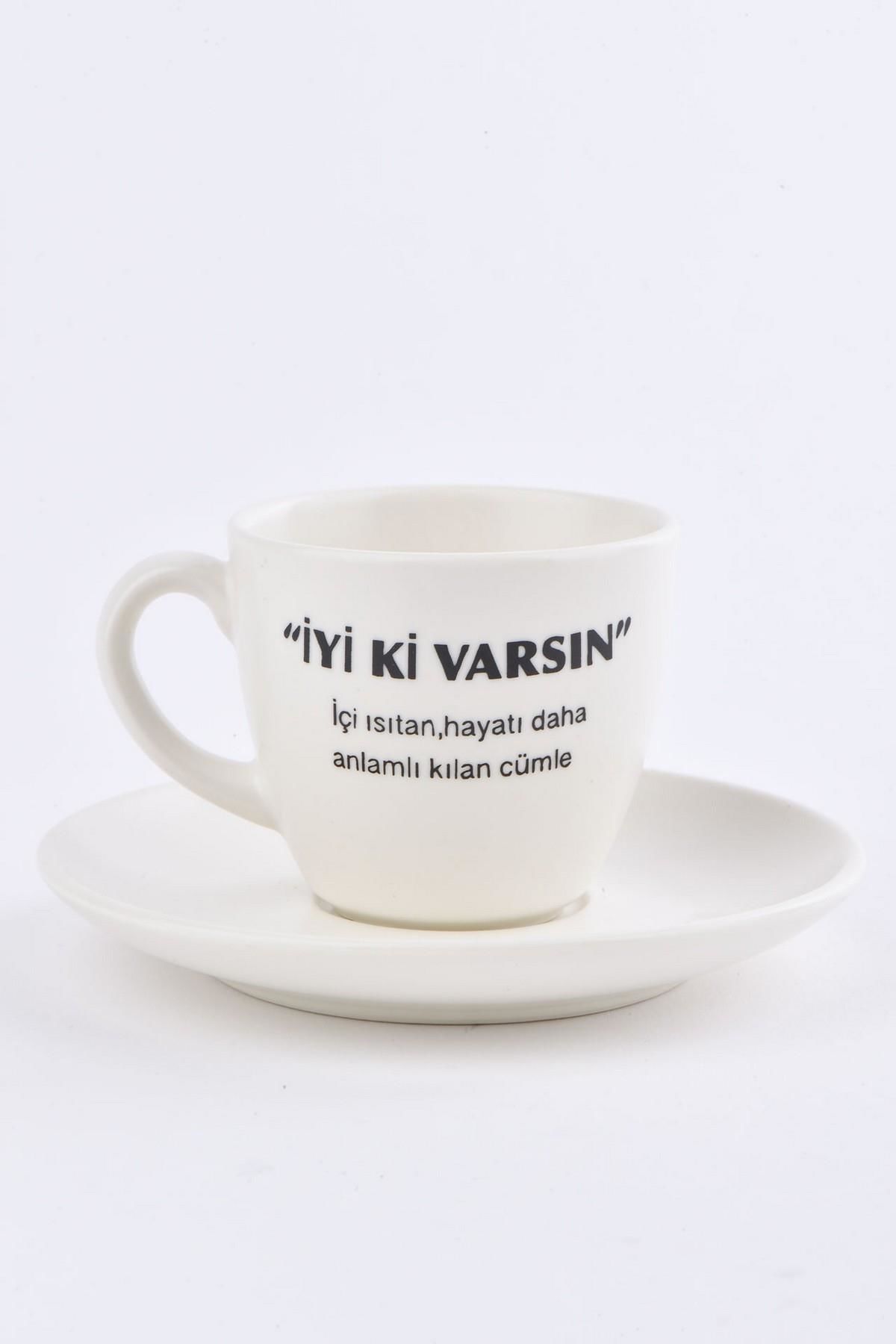 Soobepark 'İyi ki Varsın' Yazılı Hediyelik Türk Kahve Fincan Takımı Krem