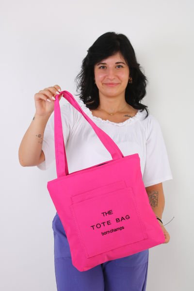 Soobepark 3 Bölmeli Tote Bag İşlemeli Kanvas Kumaş Kadın El ve Omuz Çantası Fuşya