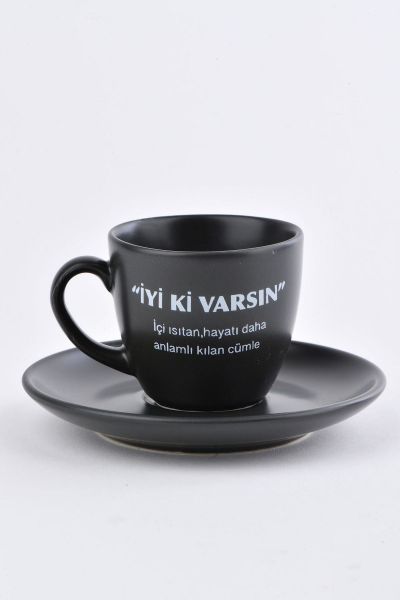 Soobepark 'İyi ki Varsın' Yazılı Hediyelik Türk Kahve Fincan Takımı Siyah