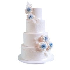 Motifli Beyaz Gül Düğün & Nişan Pastası