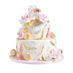 Macaron Pembe Güllü Düğün & Nişan Pastası