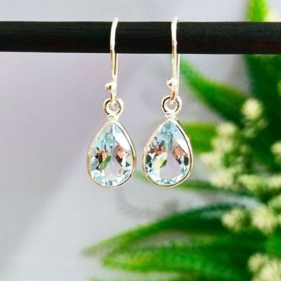 Mavi Topaz Taşı Doğal Taş Küpe - KP854