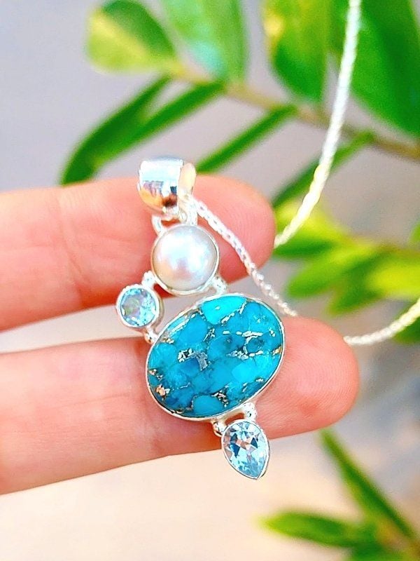 Turkuaz Blue Topaz Özel Tasarım Kolye