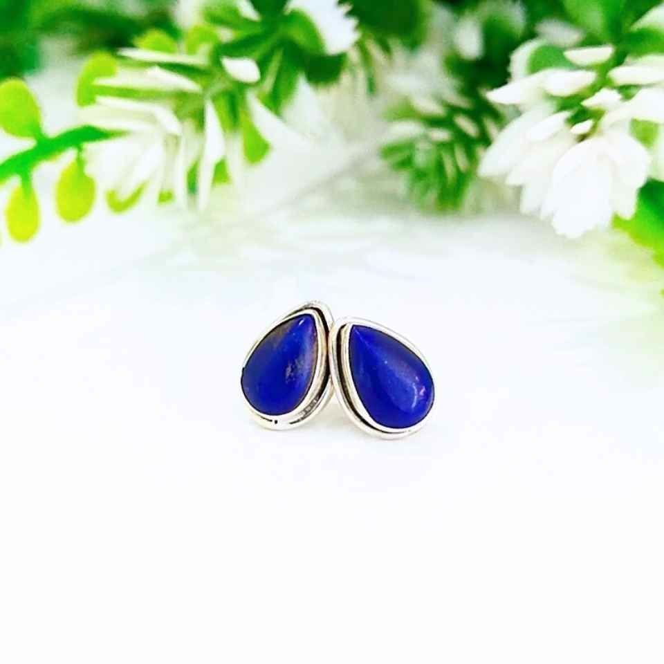 Lapis Lazuli Doğal Taş Gümüş Küpe 00633