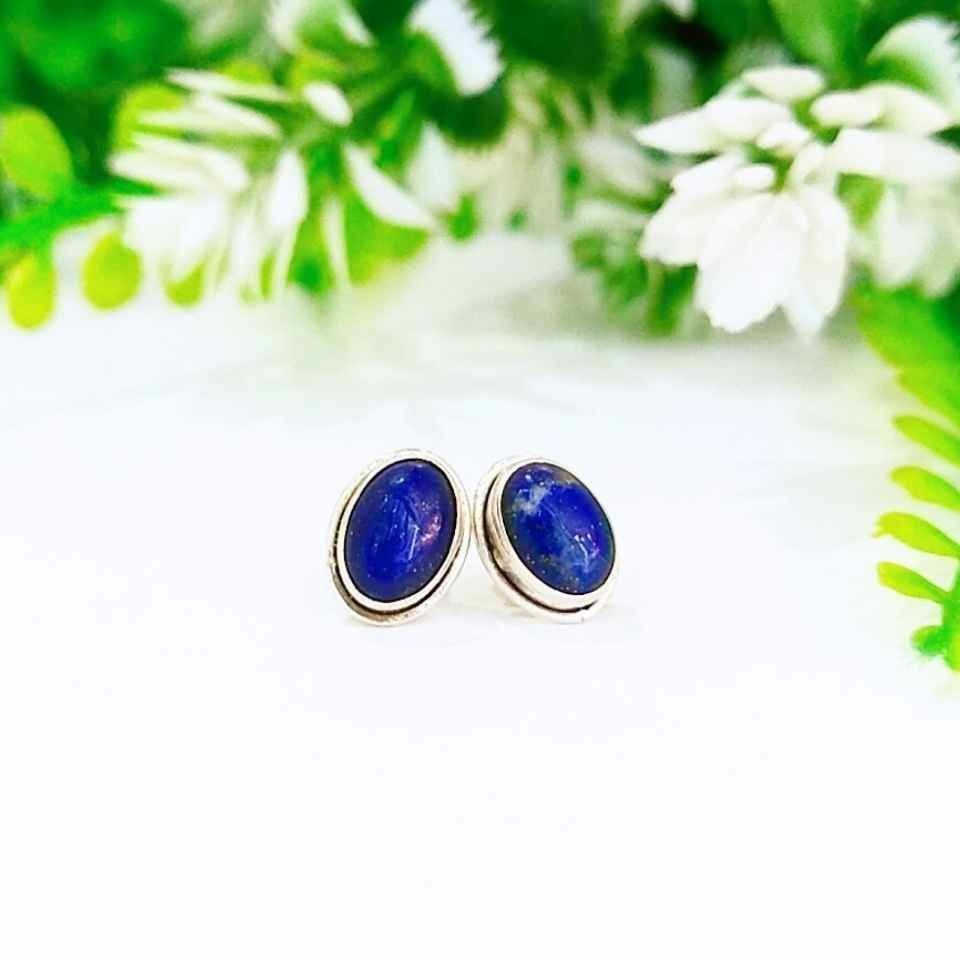 Lapis Lazuli Doğal Taş Gümüş Küpe 00634