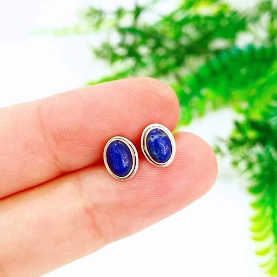 Lapis Lazuli Doğal Taş Gümüş Küpe 00634