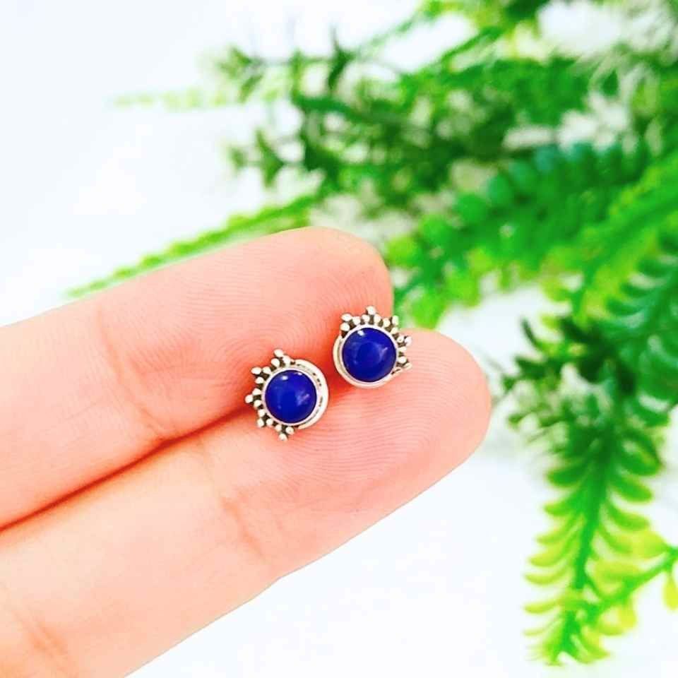 Lapis Lazuli Doğal Taş Gümüş Küpe 00637