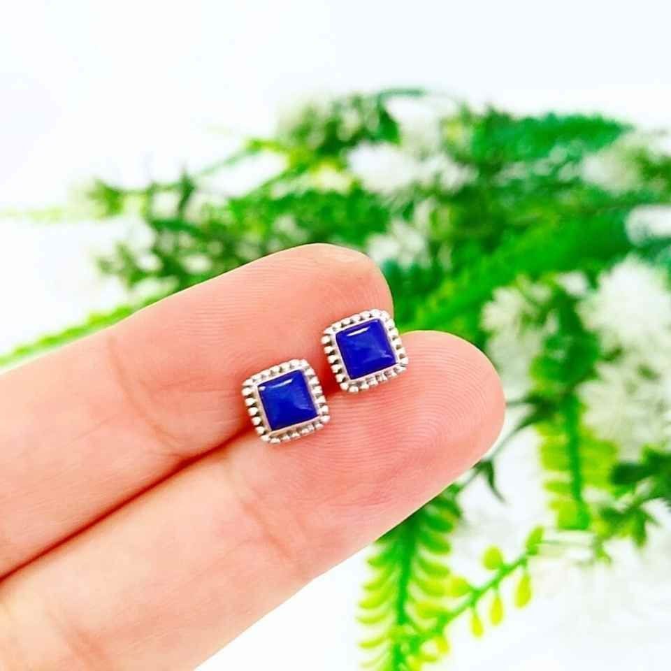 Lapis Lazuli Doğal Taş Gümüş Küpe 00638