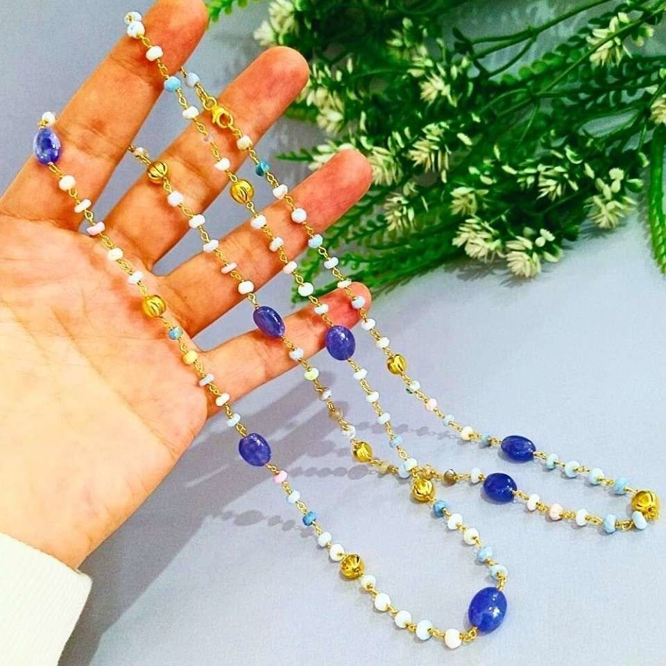 Tanzanit ve Opal Taşı Özel Tasarım Kolye
