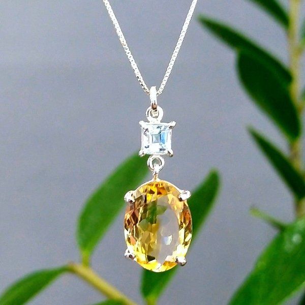 Sitrin Blue Topaz Özel Tasarım Kolye