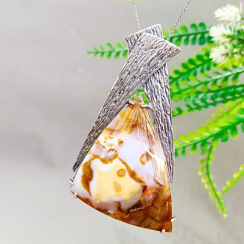 Ağaç Opal Özel Tasarım Doğal Taş Gümüş Kolye