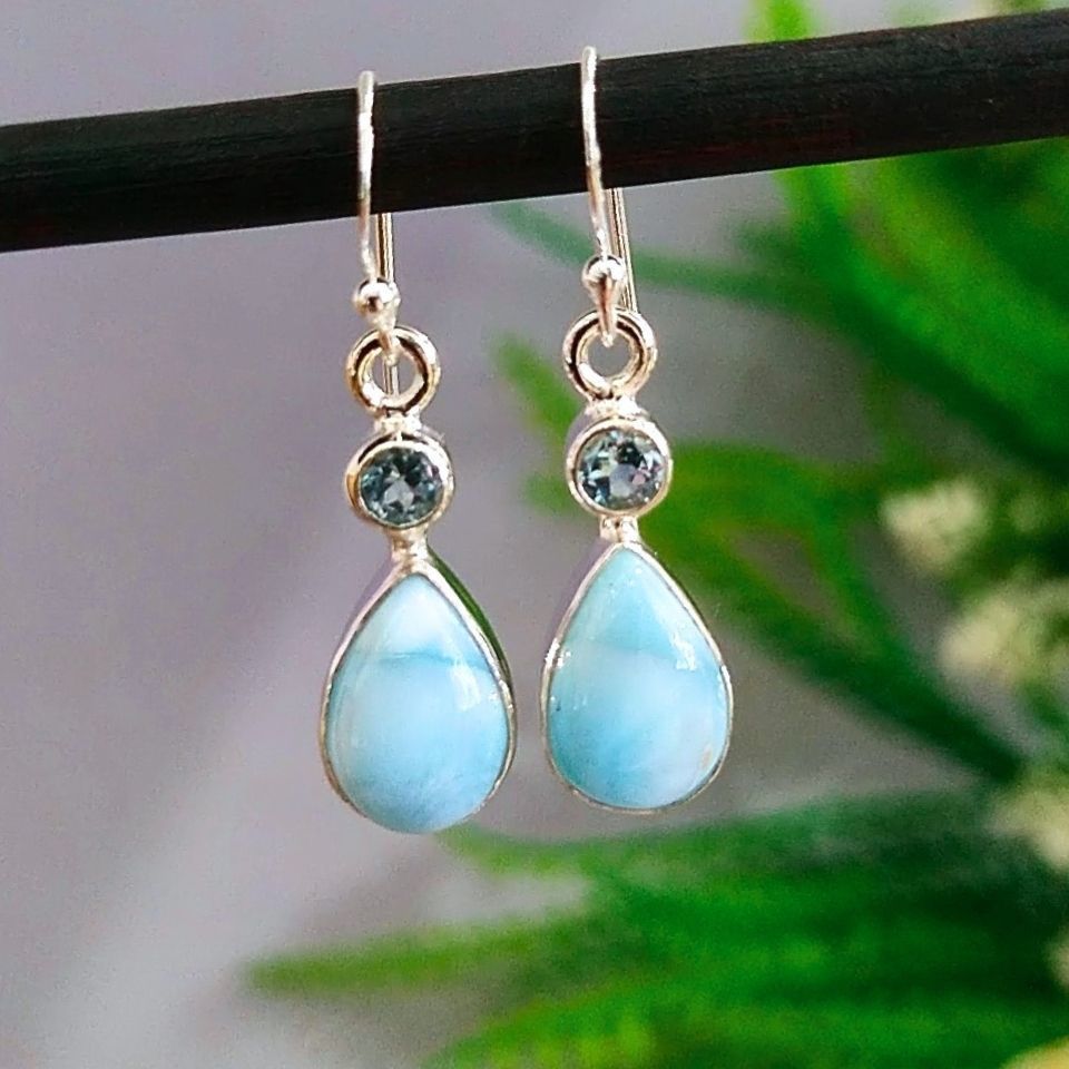 Larimar Taşı Özel Tasarım Küpe - KP886