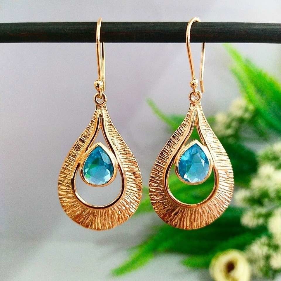 Mavi Topaz Özel Tasarım Küpe - KP916