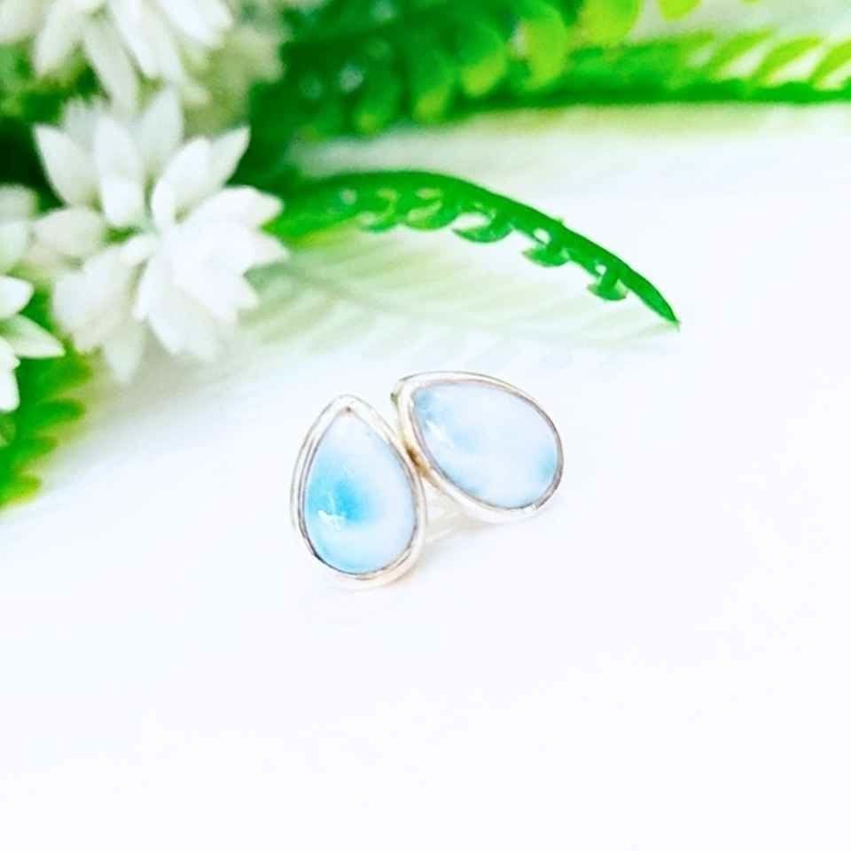 Larimar Taşı Doğal Taş Gümüş Küpe 00675