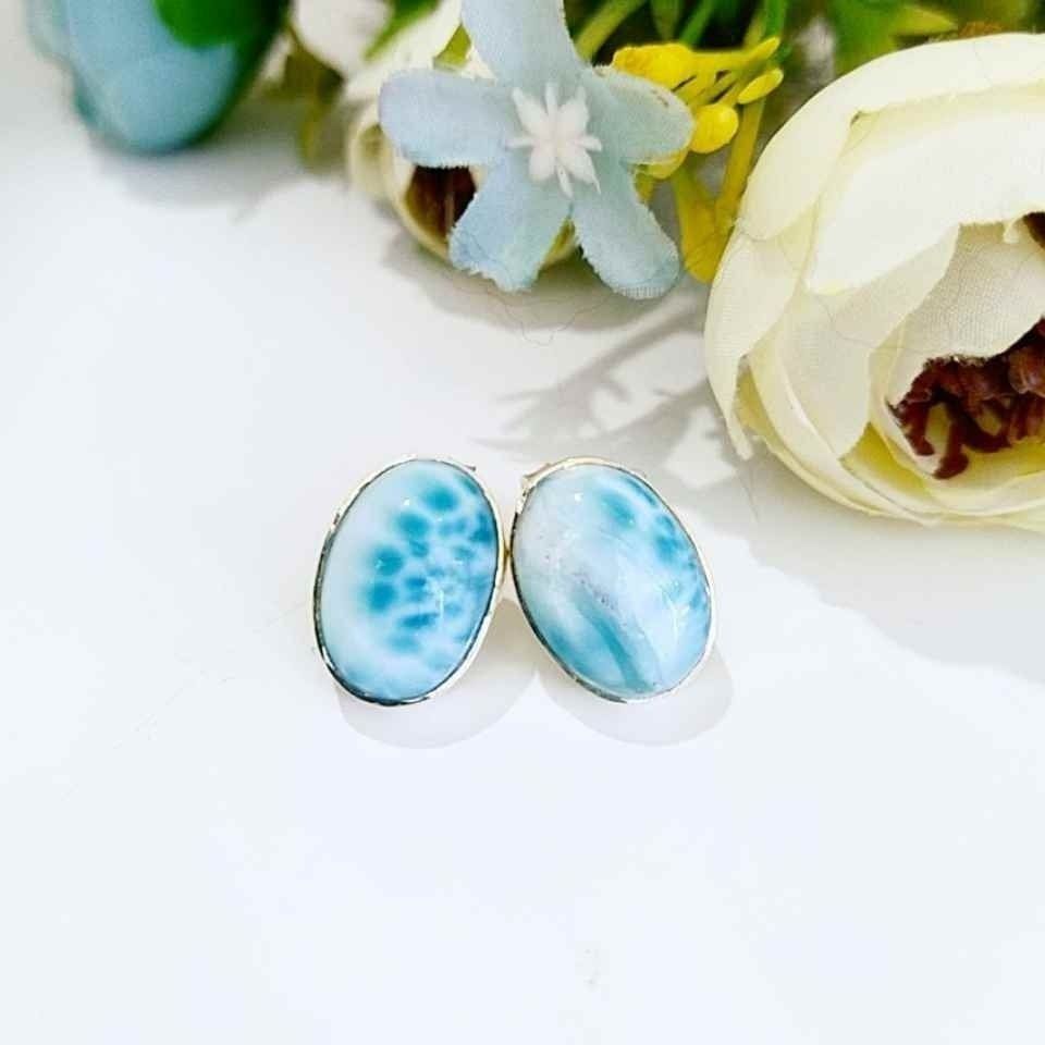 Larimar Taşı Doğal Taş Gümüş Küpe 00676