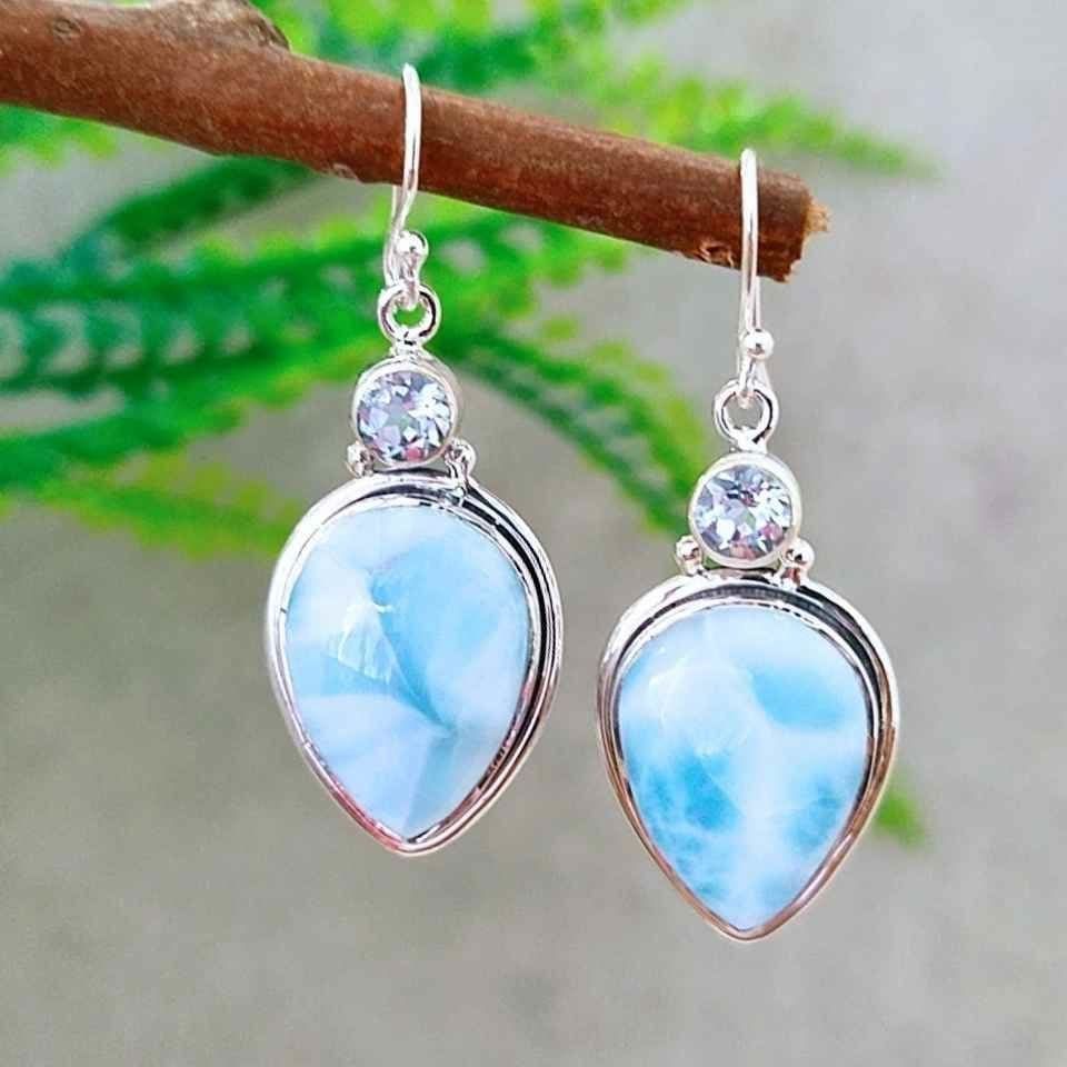 Larimar ve Topaz Doğal Taş Gümüş Küpe 00679