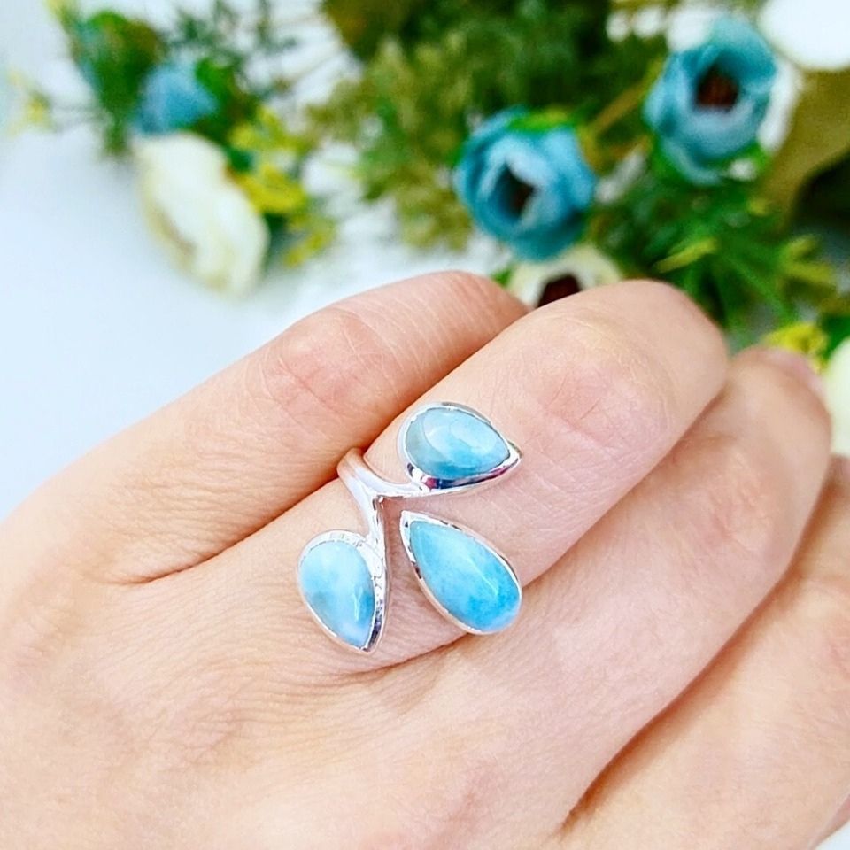 Larimar Taşı Doğal Taş Gümüş Yüzük 00671