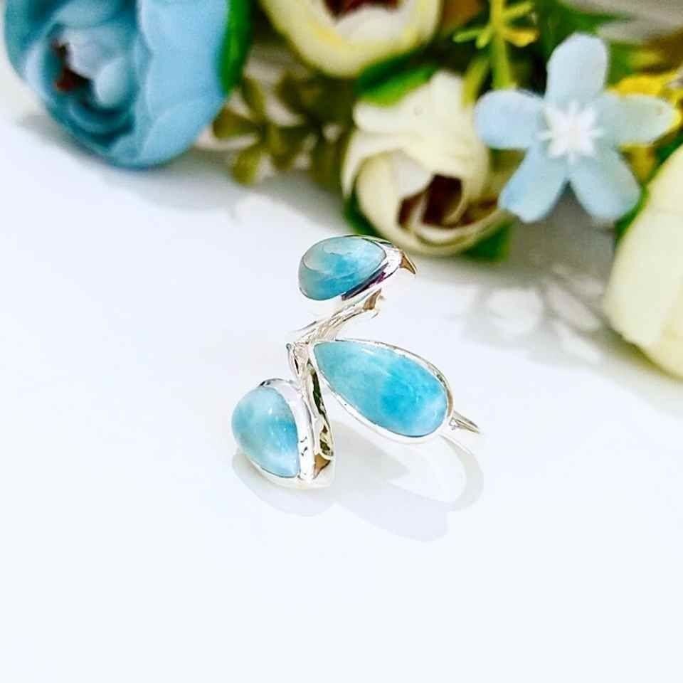 Larimar Taşı Doğal Taş Gümüş Yüzük 00671