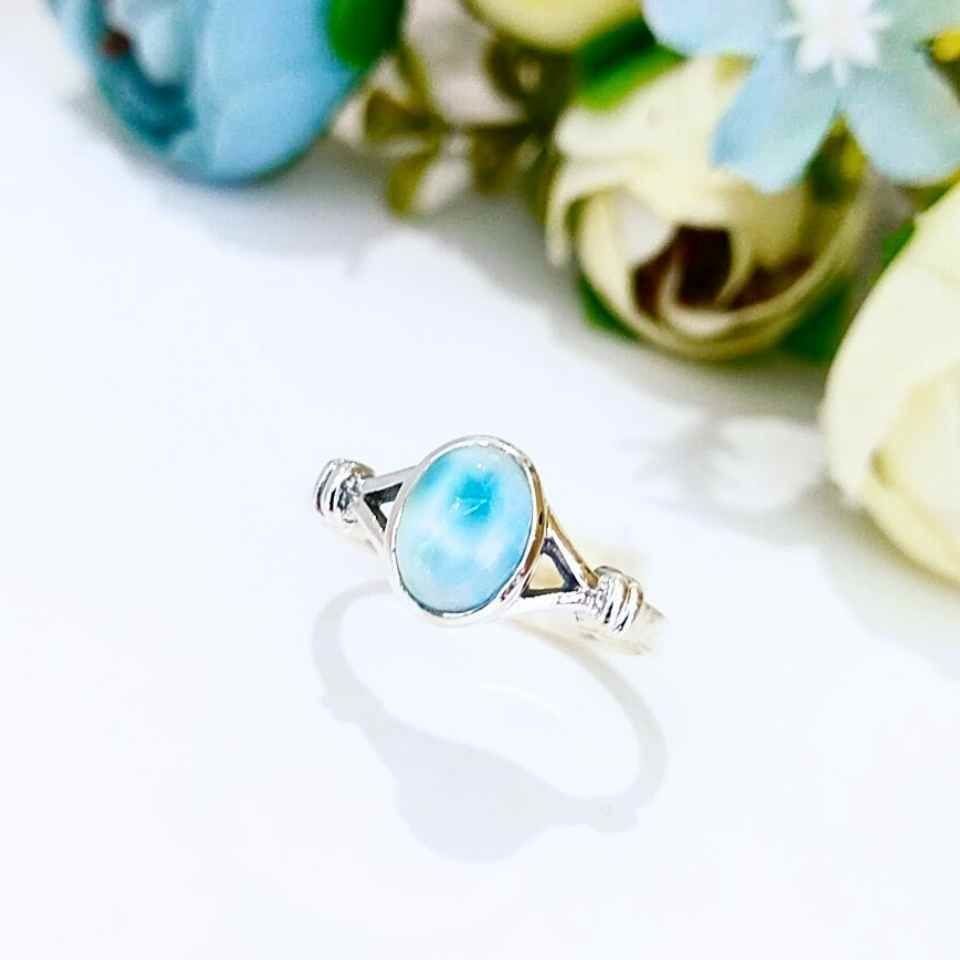 Larimar Taşı Doğal Taş Gümüş Yüzük 00672