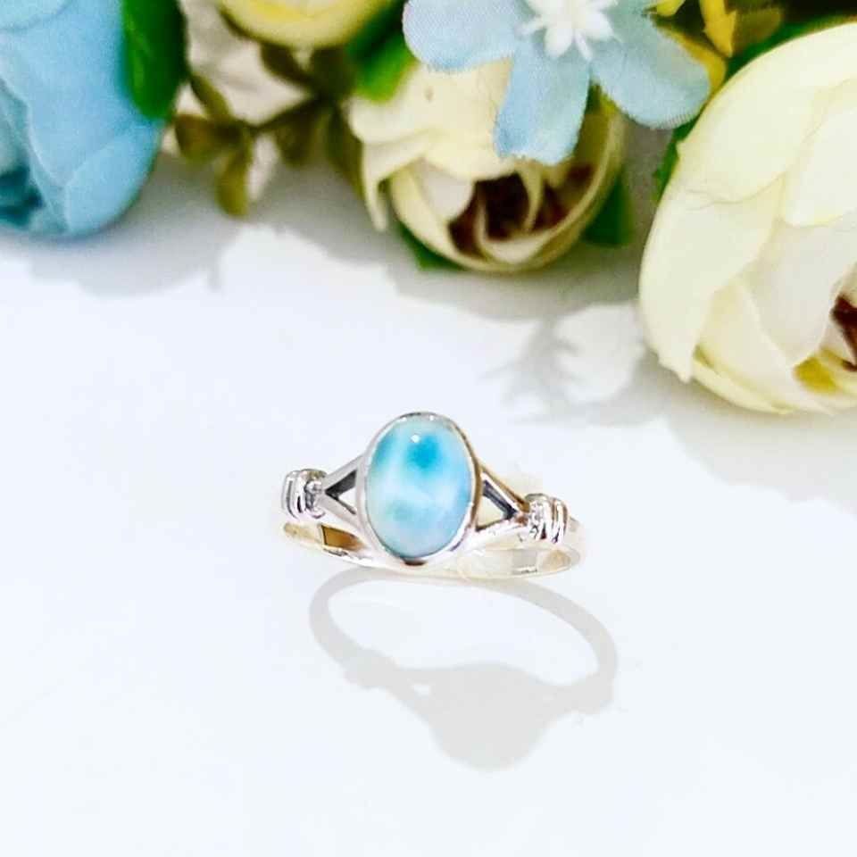 Larimar Taşı Doğal Taş Gümüş Yüzük 00672