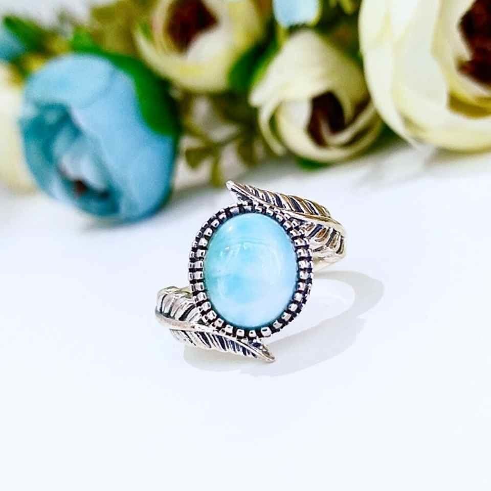 Larimar Taşı Doğal Taş Gümüş Yüzük 00673