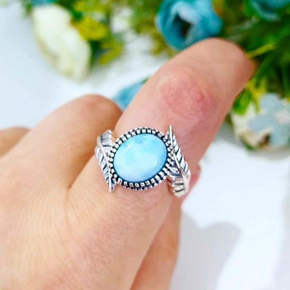 Larimar Taşı Doğal Taş Gümüş Yüzük 00673