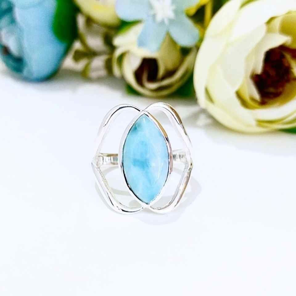 Larimar Taşı Doğal Taş Gümüş Yüzük 00675