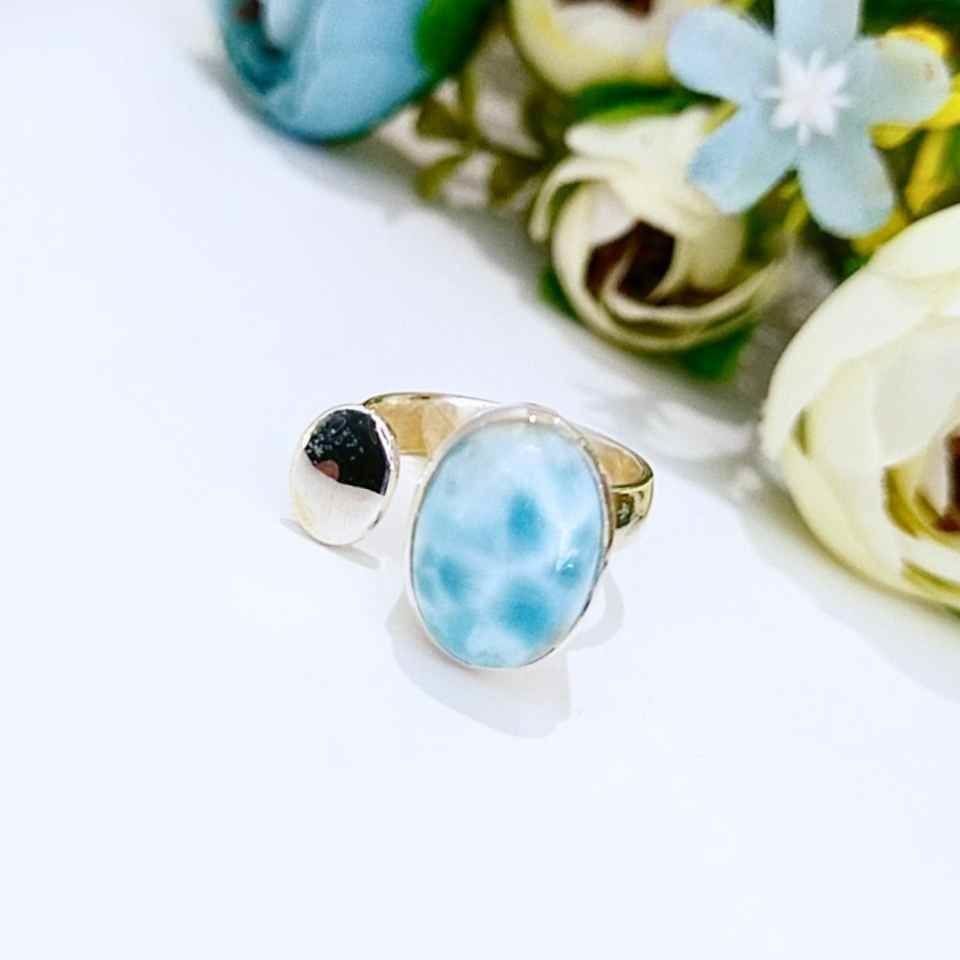 Larimar Taşı Doğal Taş Gümüş Yüzük 00676