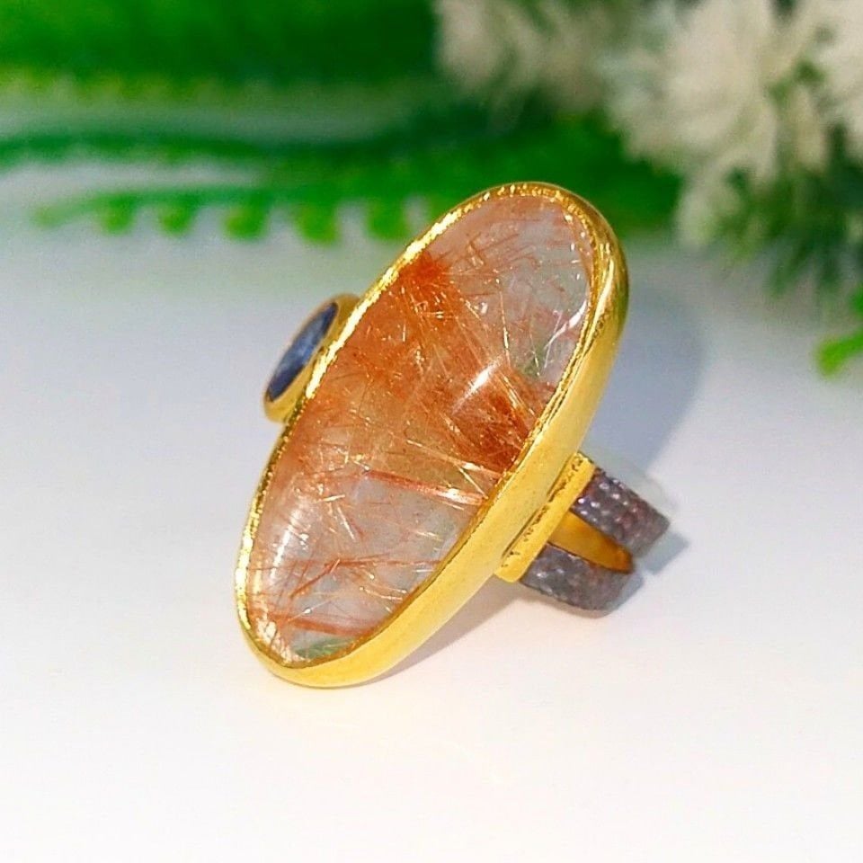 Gold Beril ve Safir Özel Tasarım Yüzük - OTS1093