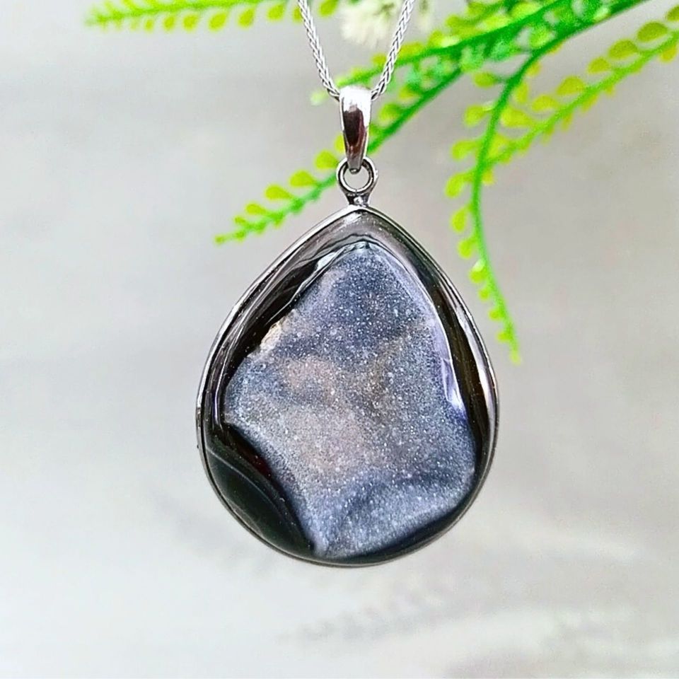 Black Druzy Akik Özel Tasarım Kolye