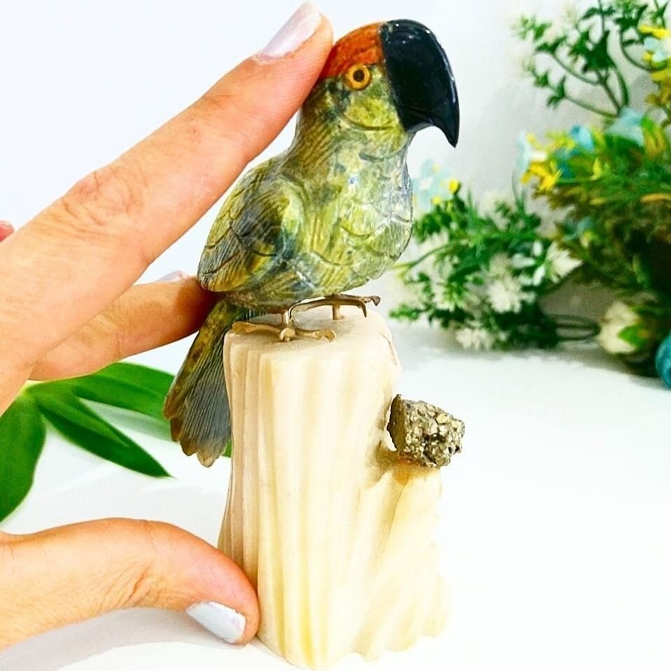 Doğal Taş Carving Papağan Obje - MNR1009
