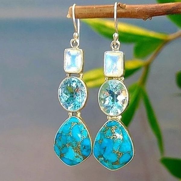 Turkuaz Blue Topaz Özel Tasarım Küpe