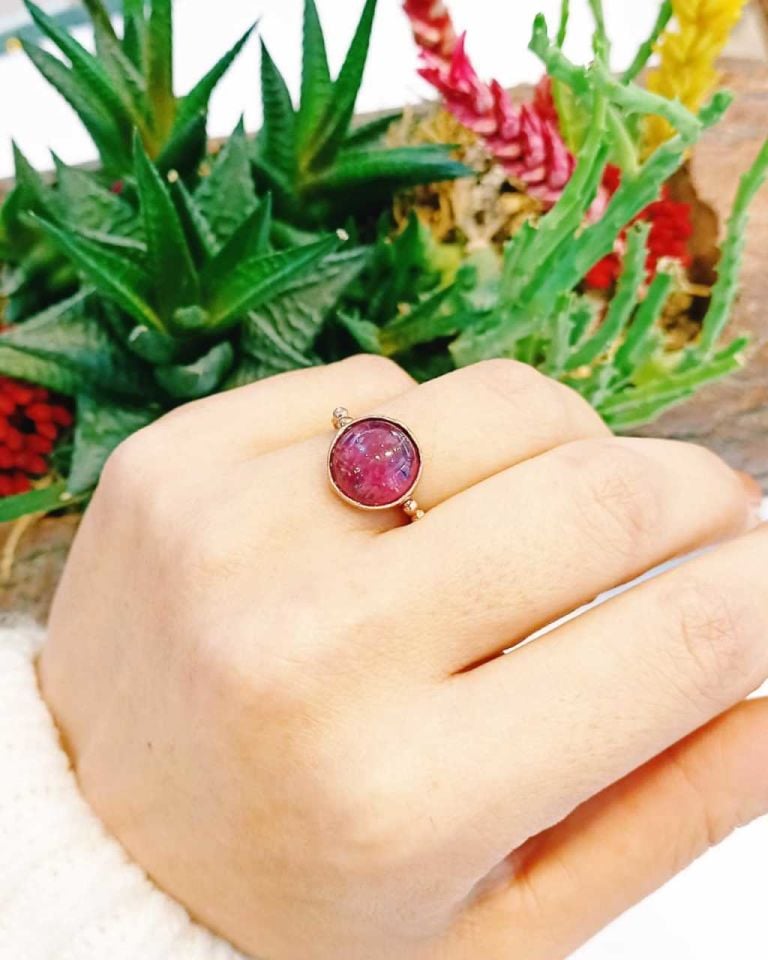 Pembe Turmalin Özel Tasarım Yüzük
