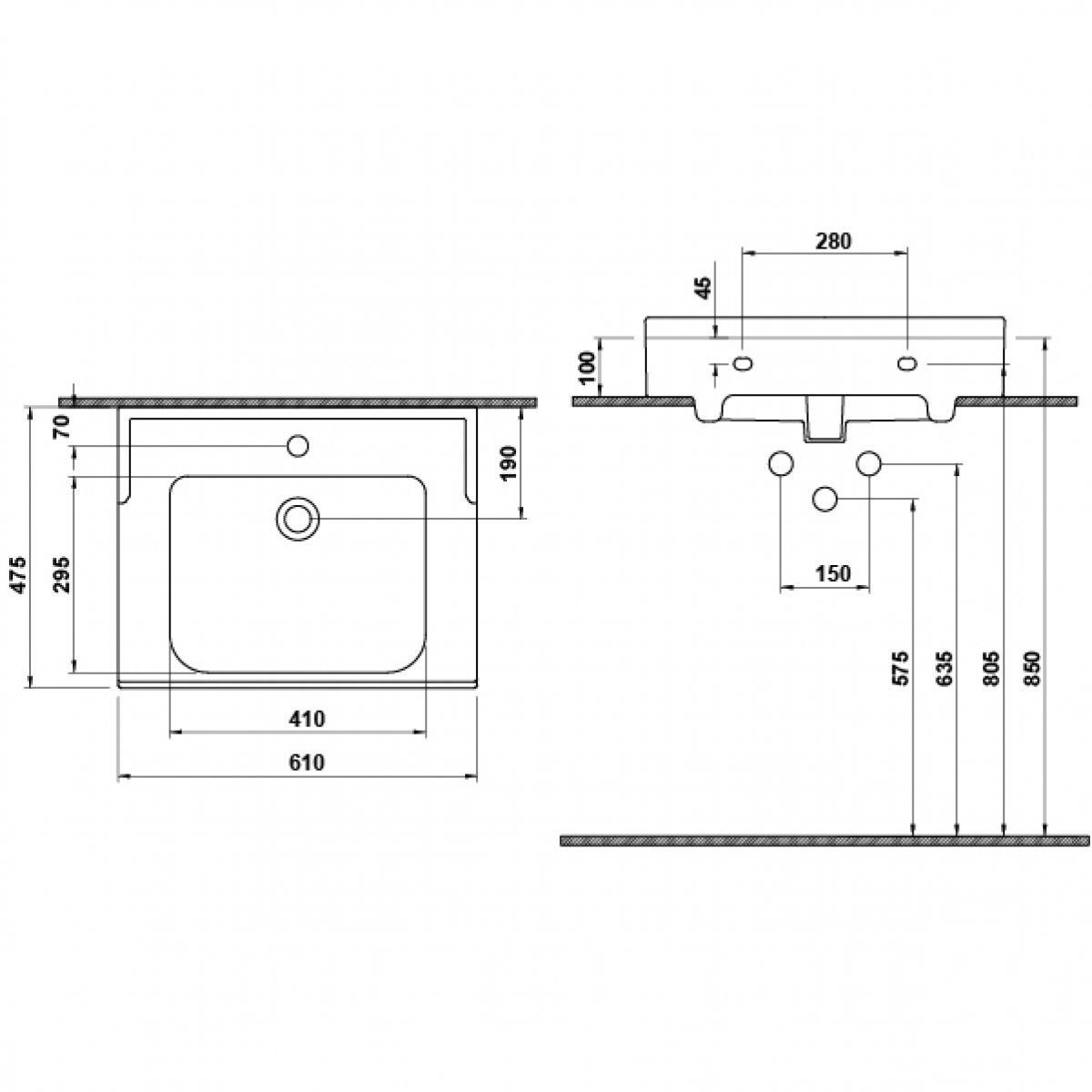 Hafele ESTELLA 60 Lavabo, par.beyaz, 600x450mm