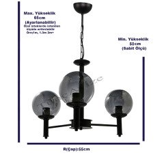 3lü Pipo Siyah - Füme Globe(Top) Cam