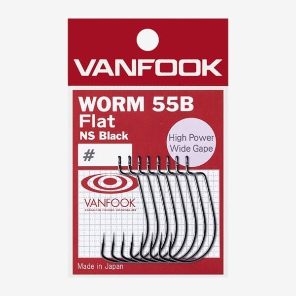 Vanfook Offset Hook Worm-55B Flat #1/0 NS Black