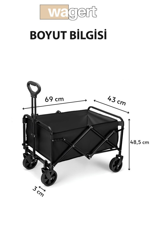 Büyük Boy Katlanabilir Kamp Arabası – Alüminyum Gövdeli Taşıma Vagonu Piknik ve Seyahat İçin haki Krem