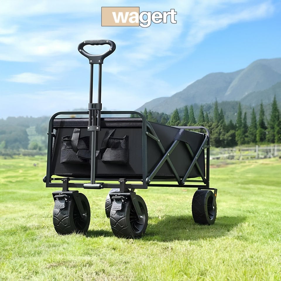 Büyük Boy Katlanabilir Kamp Arabası – Alüminyum Gövdeli Taşıma Vagonu Piknik ve Seyahat İçin haki Yeşil