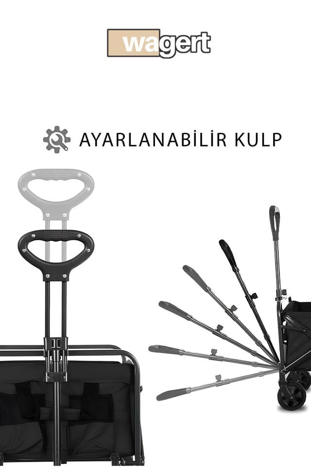 Büyük Boy Katlanabilir Kamp Arabası – Alüminyum Gövdeli Taşıma Vagonu Piknik ve Seyahat İçin Siyah