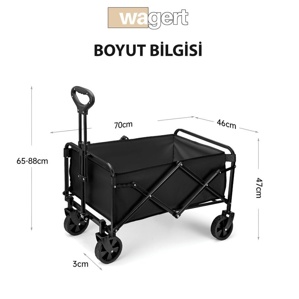 Küçük Çok Amaçlı Katlanır Kamp Piknik Tatil Sahil El Arabası Bahçe Pazar Kamp Eşya Taşıma Arabası Siyah