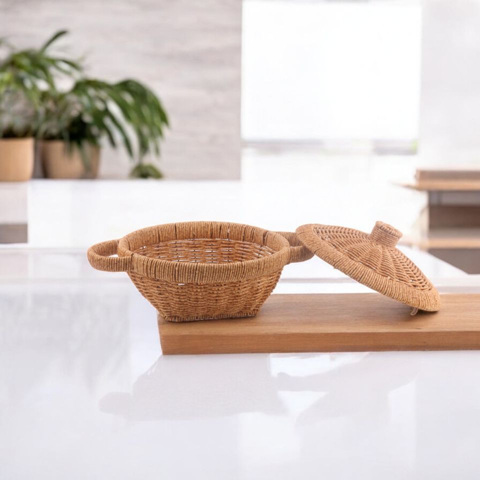 Rattan Tencere Model Rattan Hasır Ekmek Sunum Meyve Sepeti