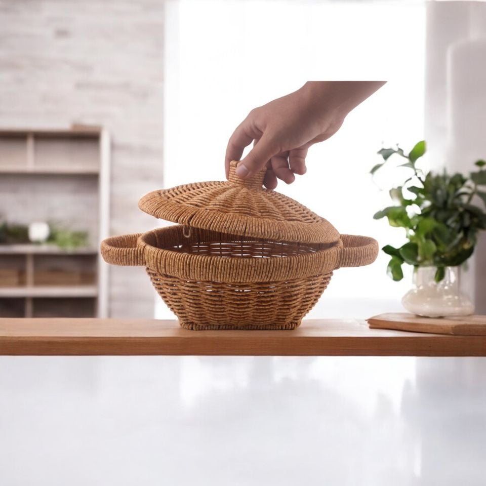 Rattan Tencere Model Rattan Hasır Ekmek Sunum Meyve Sepeti