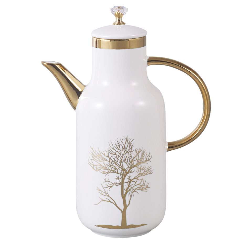 Autumn Gold Detaylı Hayat Ağacı Desenli Kristal Kapaklı Porselen Yağlık Yağdanlık Sirkelik