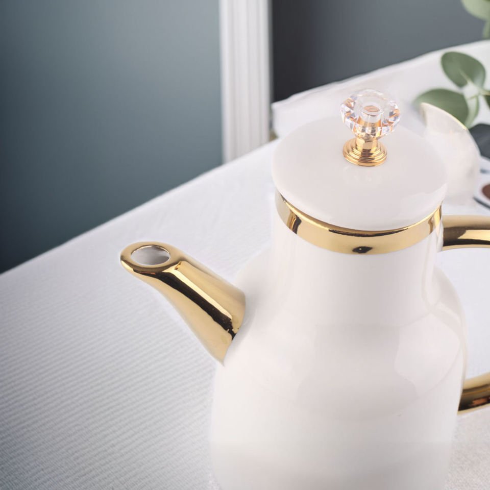 Autumn Gold Detaylı Hayat Ağacı Desenli Kristal Kapaklı Porselen Yağlık Yağdanlık Sirkelik