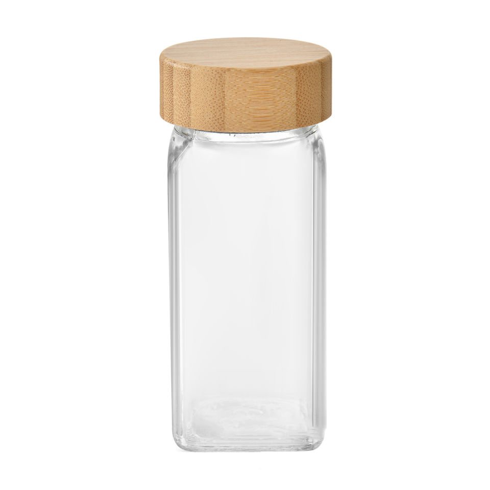 2'li Bambu Kapaklı Kare Cam Baharatlık Cam Saklama Kabı - 120ml