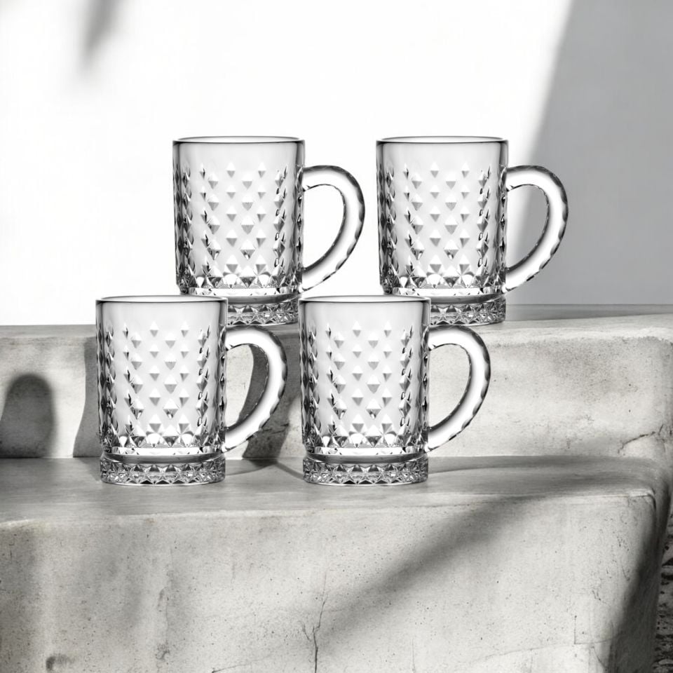 Bianca 4'lü Kristal Kulplu Cam Bardak Seti 200 ml – Şık ve Dayanıklı Tasarım